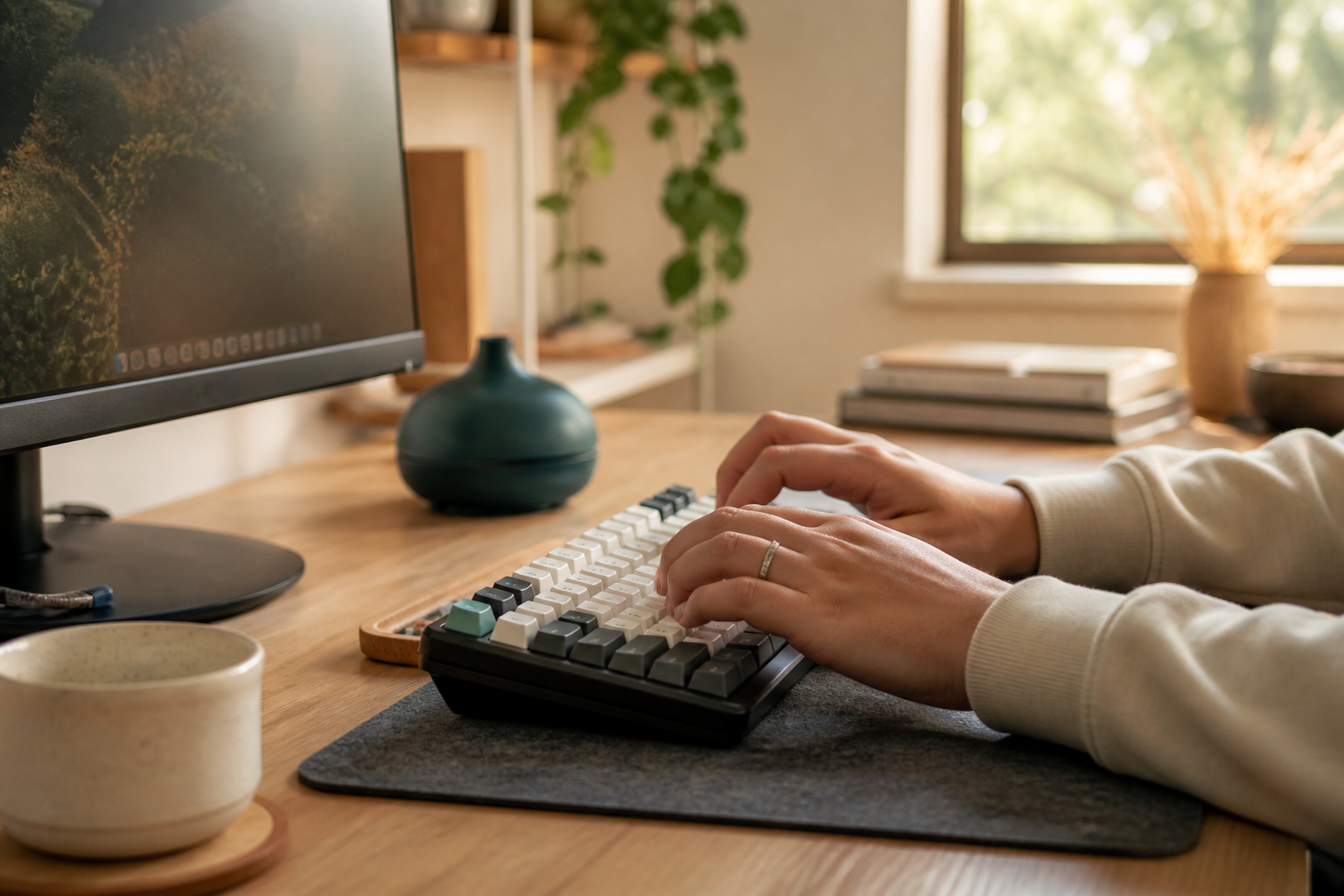 Lifestyle desk setup ad sample